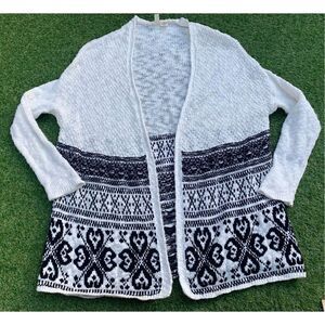 MOTH ANTHROPOLOGIE  black white BOHO PRINT OPEN CARDIGAN spring SWEATER sz S